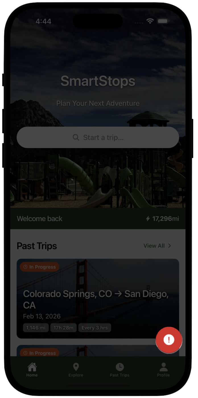 SmartStops app home screen showing the Meltdown Mode button