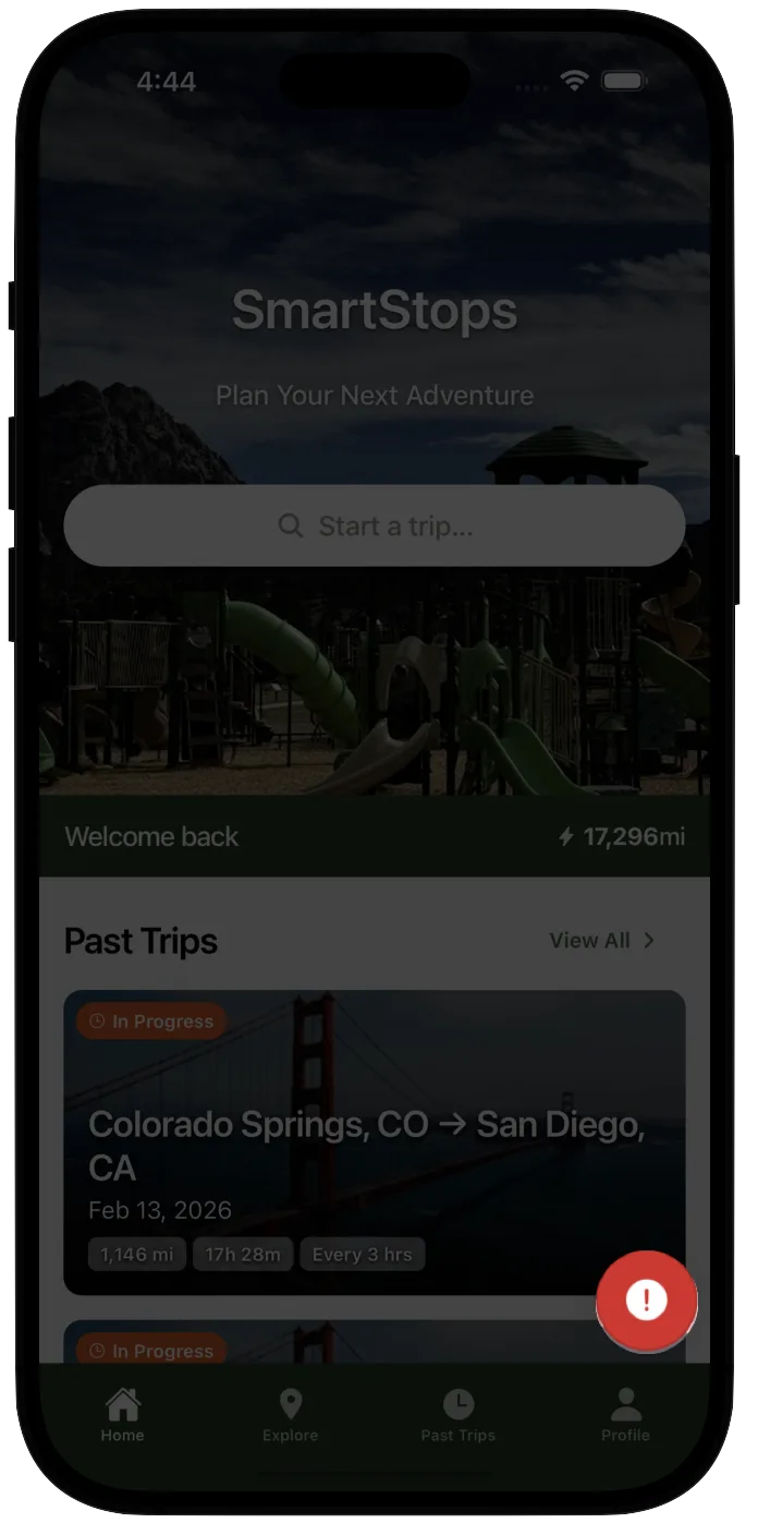 SmartStops app home screen showing the Meltdown Mode button